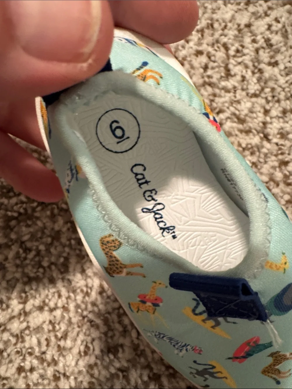 Cat & Jack Mint Green Animal-Print Slip-On Water Shoes with Navy Accents